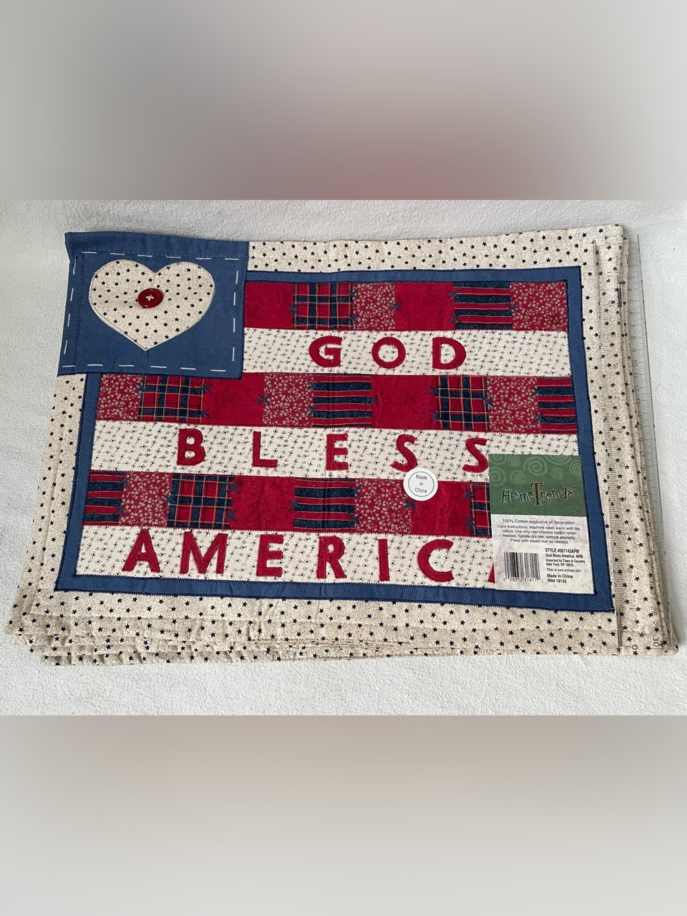 God Bless America Patriotic Quilted Placemat - Red, White & Blue